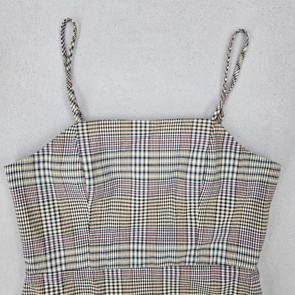 GB Womens Plaid Mini Dress Square‎ Neck Bodycon Academic Preppy Slit Hem - Picture 4 of 11